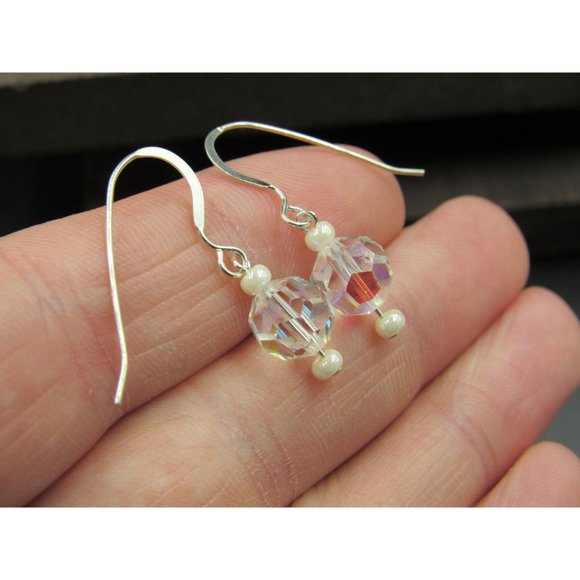 Sterling Silver Faceted Clear Colorful Crystal Earrings - Picture 2 of 5